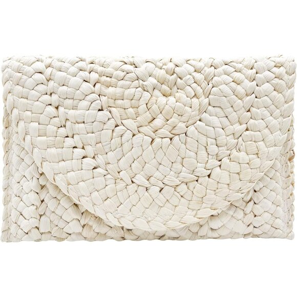 COPY - Women Cream Woven Straw Beach Handbag Envelope Clutch Rattan Clutch - Picture 1 of 7